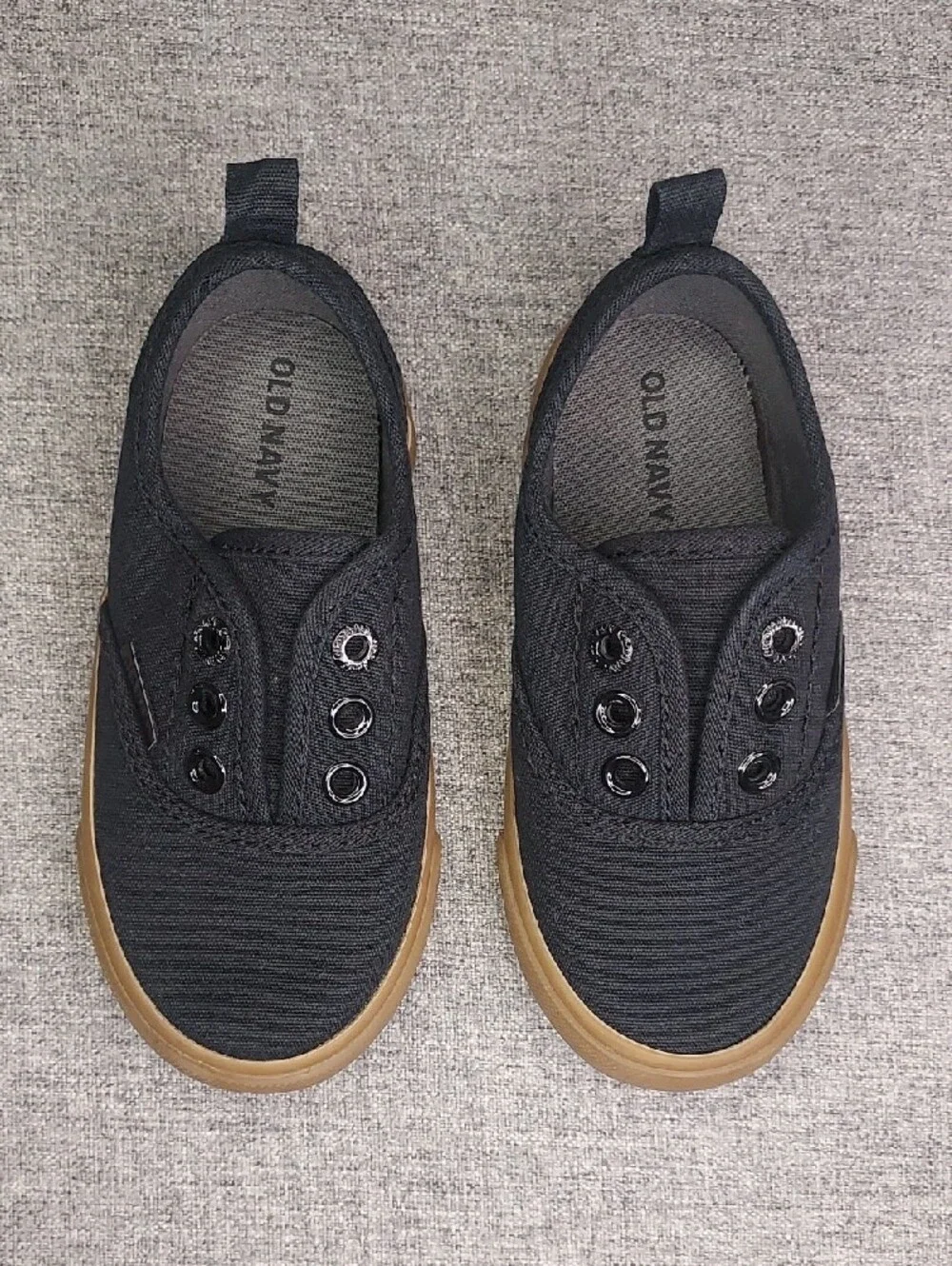 Old Navy Black Canvas Slip-On Sneakers Brown Gum Sole Unisex Toddler Shoe Size 7